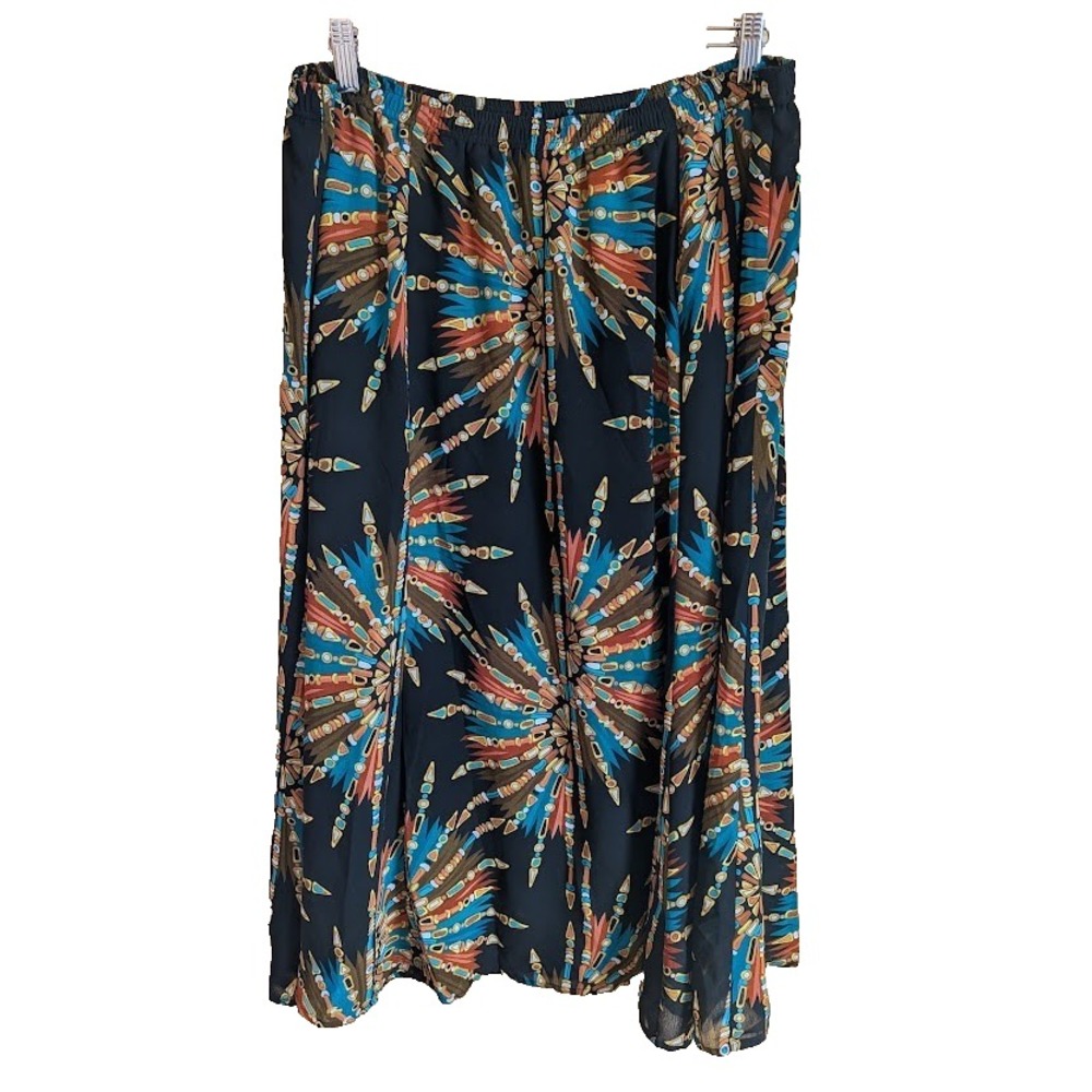 Bob Mackie Skirt 1X Funky Colorful Print Stretchy Flowy Bright Artsy Maximalist